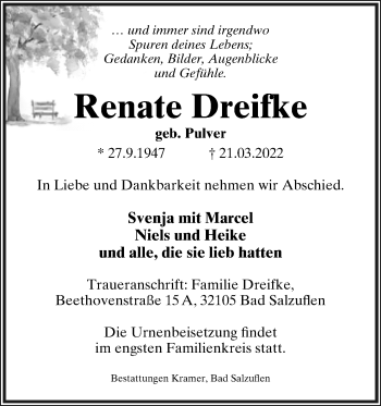 Anzeige  Renate Dreifke  Lippische Landes-Zeitung