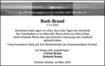 Anzeige  Ruth Brand  Lippische Landes-Zeitung