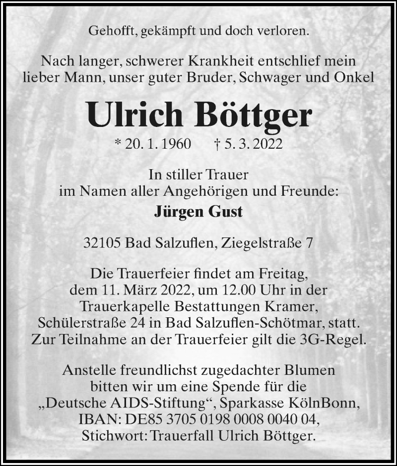  Traueranzeige für Ulrich Böttger vom 09.03.2022 aus Lippische Landes-Zeitung