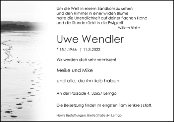 Anzeige  Uwe Wendler  Lippische Landes-Zeitung