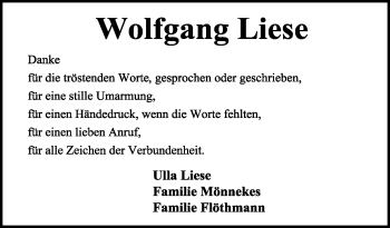 Anzeige  Wolfgang Liese  Lippische Landes-Zeitung