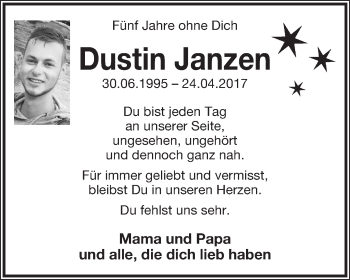 Anzeige  Dustin Janzen  Lippische Landes-Zeitung