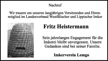 Anzeige  Fritz Heistermann  Lippische Landes-Zeitung