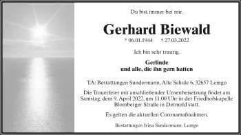 Anzeige  Gerhard Biewald  Lippische Landes-Zeitung