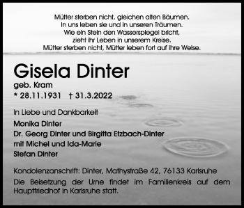 Anzeige  Gisela Dinter  Lippische Landes-Zeitung