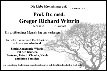 Anzeige  Gregor Richard Wittrin  Lippische Landes-Zeitung