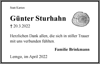 Anzeige  Günter Sturhahn  Lippische Landes-Zeitung