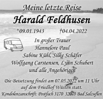 Anzeige  Harald Feldhusen  Lippische Landes-Zeitung