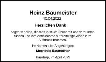Anzeige  Heinz Baumeister  Lippische Landes-Zeitung
