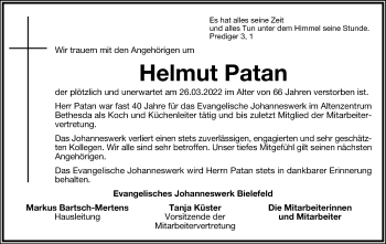 Anzeige  Helmut Patan  Lippische Landes-Zeitung