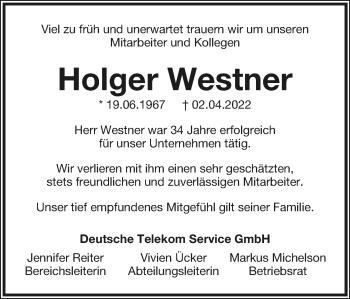 Anzeige  Holger Westner  Lippische Landes-Zeitung