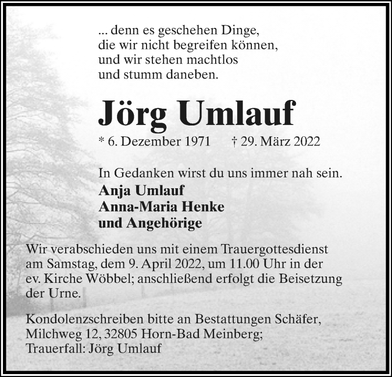  Traueranzeige für Jörg Umlauf vom 02.04.2022 aus Lippische Landes-Zeitung