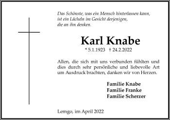 Anzeige  Karl Knabe  Lippische Landes-Zeitung