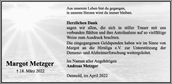 Anzeige  Margot Metzger  Lippische Landes-Zeitung