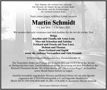 Anzeige  Martin Schmidt  Lippische Landes-Zeitung