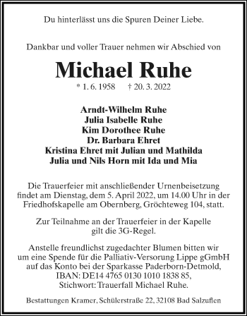 Anzeige  Michael Ruhe  Lippische Landes-Zeitung