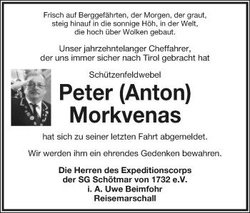 Anzeige  Peter Morkvenas  Lippische Landes-Zeitung