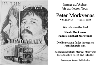 Anzeige  Peter Morkvenas  Lippische Landes-Zeitung