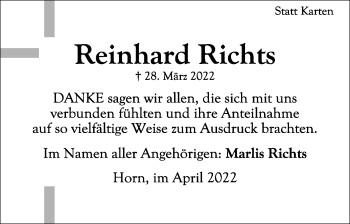 Anzeige  Reinhard Richts  Lippische Landes-Zeitung
