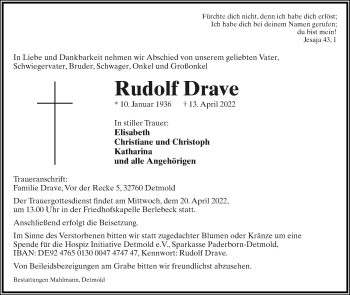 Anzeige  Rudolf Drave  Lippische Landes-Zeitung