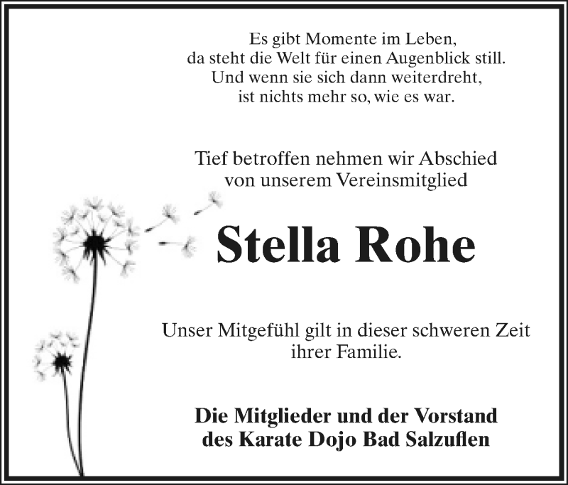  Traueranzeige für Stella Rohe vom 30.04.2022 aus Lippische Landes-Zeitung