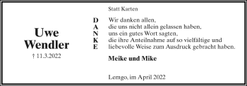 Anzeige  Uwe Wendler  Lippische Landes-Zeitung