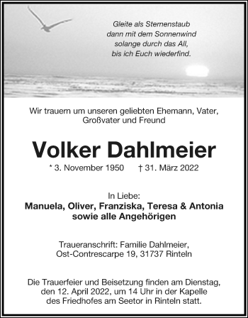 Anzeige  Volker Dahlmeier  Lippische Landes-Zeitung