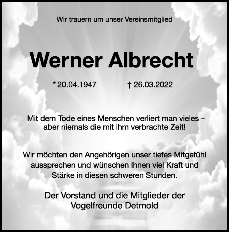  Traueranzeige für Werner Albrecht vom 09.04.2022 aus Lippische Landes-Zeitung