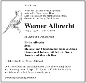 Anzeige  Werner Albrecht  Lippische Landes-Zeitung