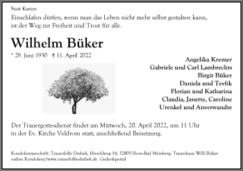Anzeige  Wilhelm Büker  Lippische Landes-Zeitung