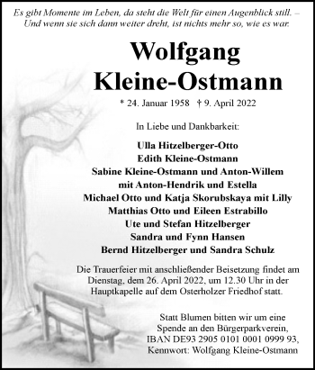Anzeige  Wolfgang Kleine-Ostmann  Lippische Landes-Zeitung