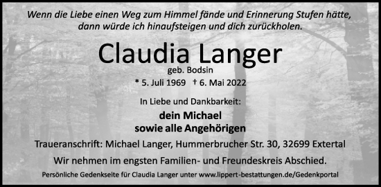 Anzeige  Claudia Langer  Lippische Landes-Zeitung