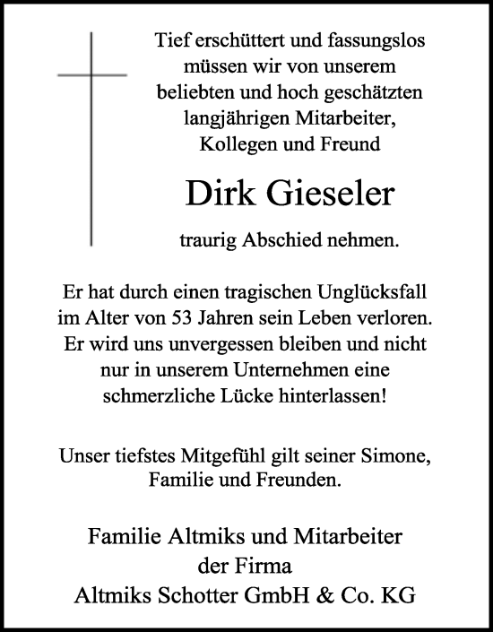Anzeige  Dirk Gieseler  Lippische Landes-Zeitung