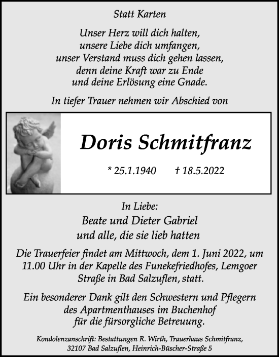 Anzeige  Doris Schmitfranz  Lippische Landes-Zeitung