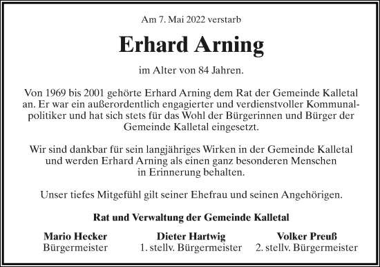 Anzeige  Erhard Arning  Lippische Landes-Zeitung