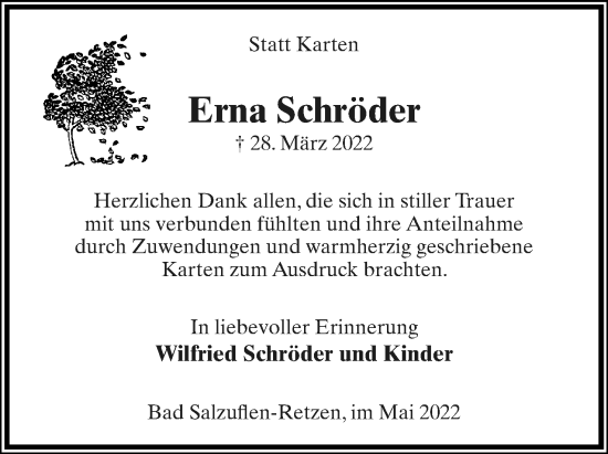 Anzeige  Erna Schröder  Lippische Landes-Zeitung