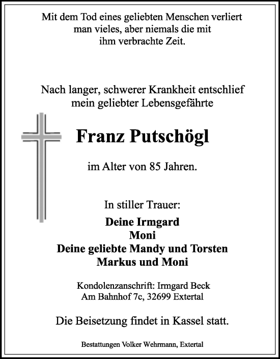 Anzeige  Franz Putschögl  Lippische Landes-Zeitung