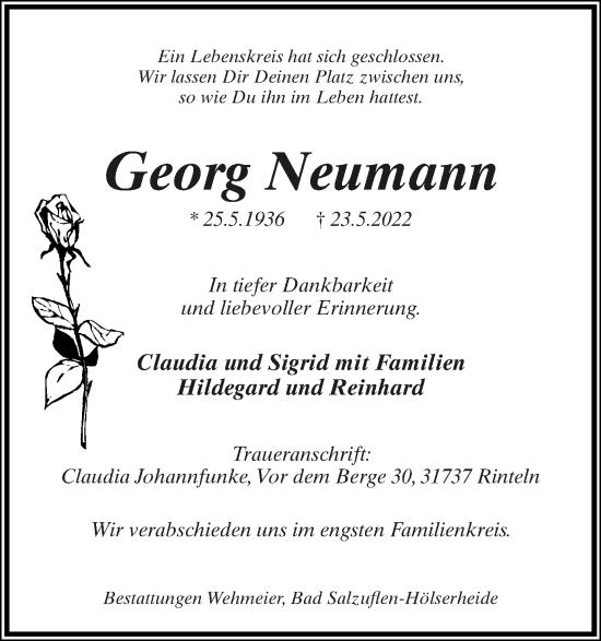 Anzeige  Georg Neumann  Lippische Landes-Zeitung