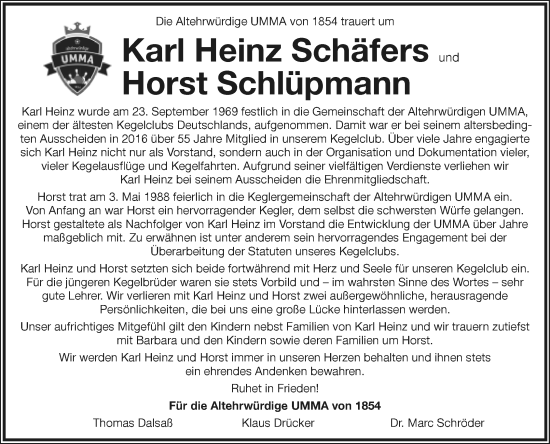Anzeige  Horst Schlüpmann  Lippische Landes-Zeitung