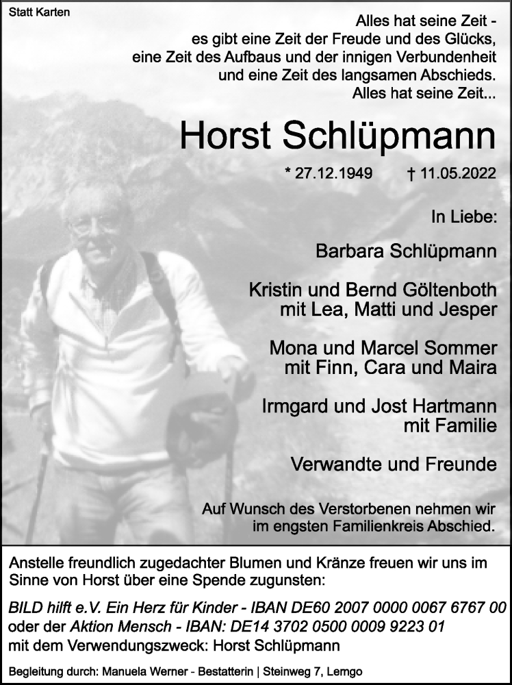  Traueranzeige für Horst Schlüpmann vom 14.05.2022 aus Lippische Landes-Zeitung