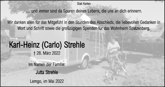 Anzeige  Karl-Heinz Strehle  Lippische Landes-Zeitung