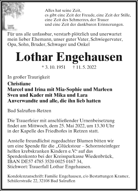 Anzeige  Lothar Engehausen  Lippische Landes-Zeitung