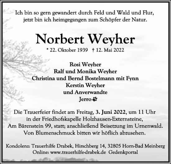 Anzeige  Norbert Weyher  Lippische Landes-Zeitung