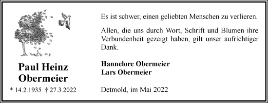 Anzeige  Paul Heinz Obermeier  Lippische Landes-Zeitung