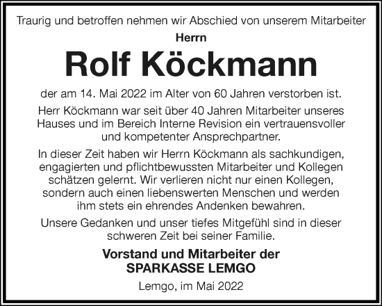 Anzeige  Rolf Köckmann  Lippische Landes-Zeitung