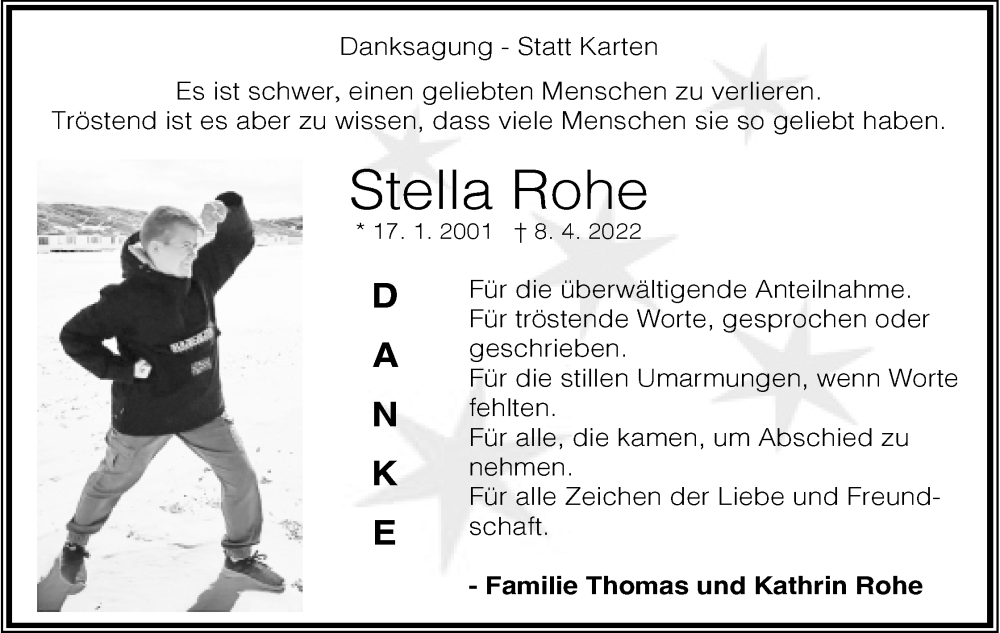  Traueranzeige für Stella Rohe vom 21.05.2022 aus Lippische Landes-Zeitung