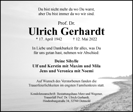 Anzeige  Ulrich Gerhardt  Lippische Landes-Zeitung