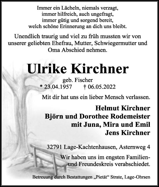 Anzeige  Ulrike Kirchner  Lippische Landes-Zeitung