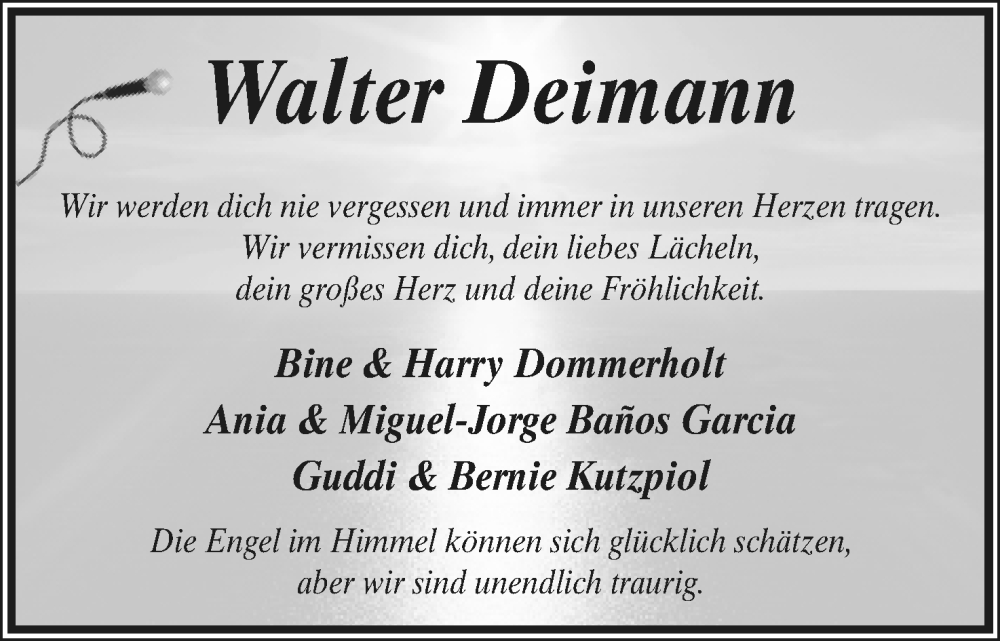  Traueranzeige für Walter Deimann vom 14.05.2022 aus Lippische Landes-Zeitung