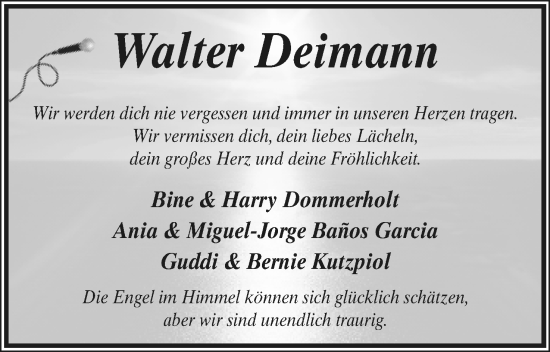 Anzeige  Walter Deimann  Lippische Landes-Zeitung